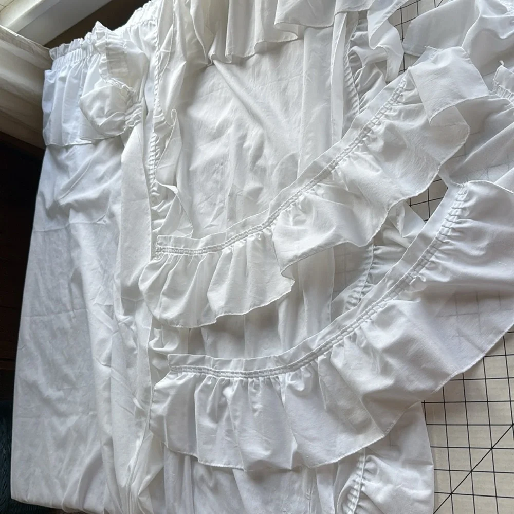 Vintage Sears White Ruffled Curtain Set–2 Pairs with Tiebacks – 48” x 51” Panels